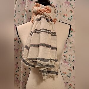 EUC Steve Madden Beige Stripe Cotton Boho Prep Neutral Casual Long Scarf Wrap